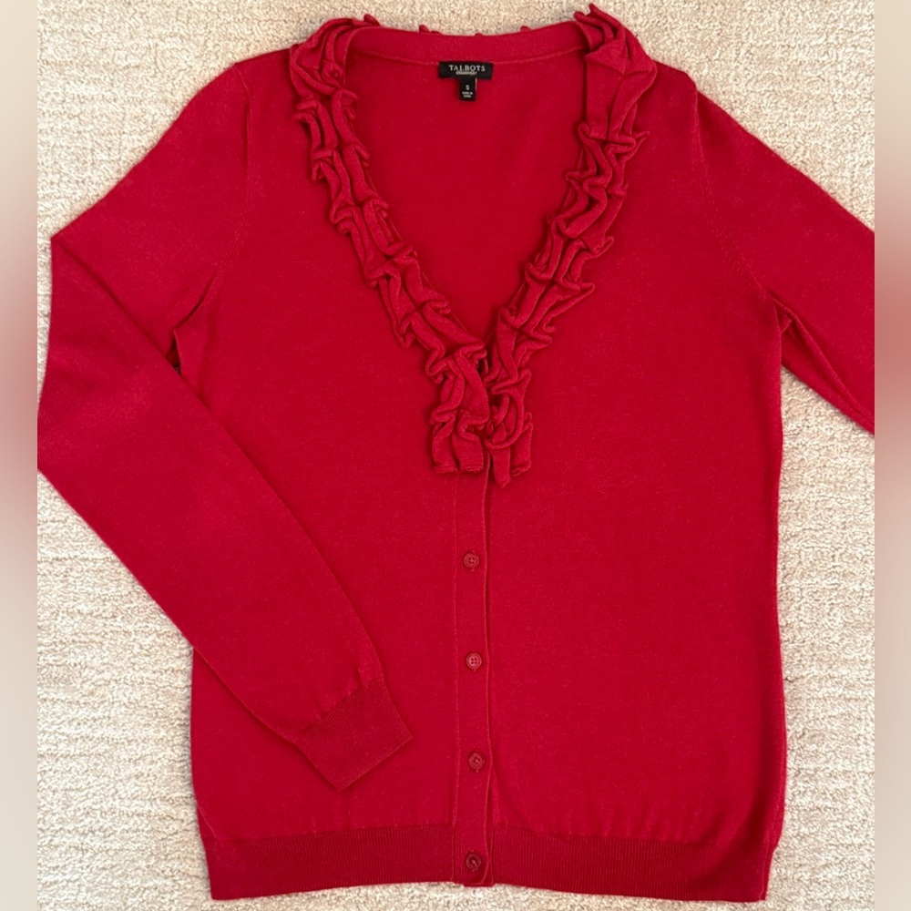 Talbots V-Neck Button Front Red Cardigan Sweater